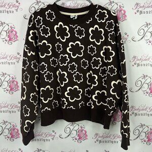 Twik sweater Floral flower Patterned Brown and Cream Sweater soft cozy